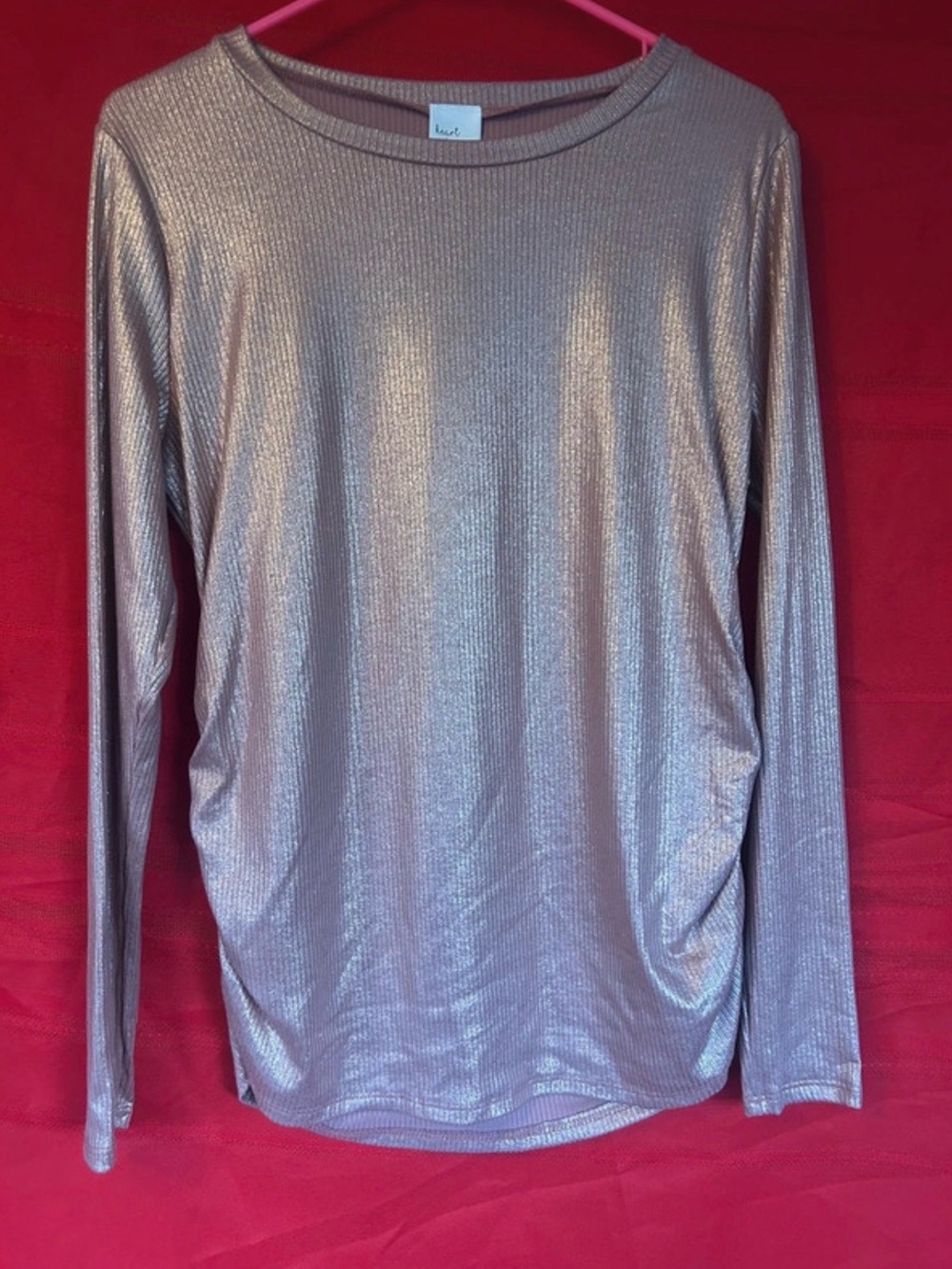 Kori Metallic Long Sleeve Tee in Rose Gold Sheen
